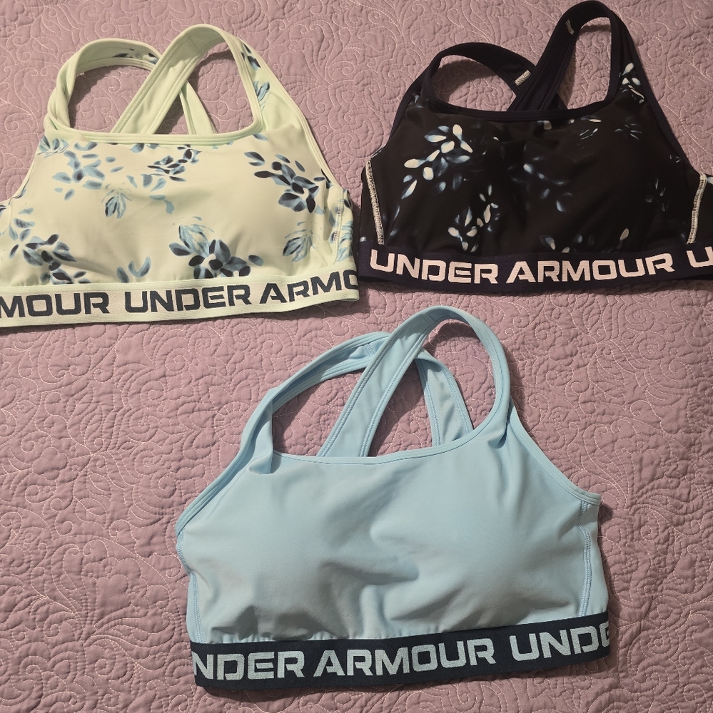Under Armour Black and Blue Sports Bras Moisture-Wicking Racerback